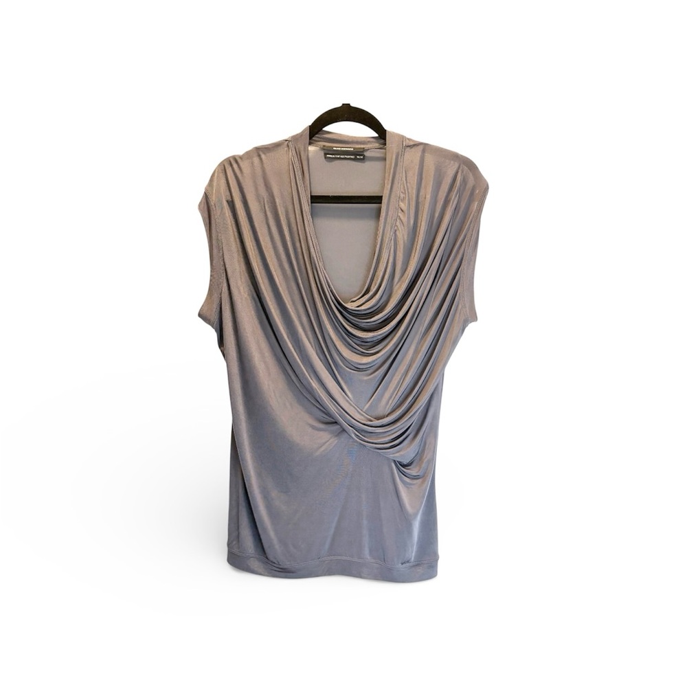 Sleeveless going out top | asymmetrical drape | semi sheer